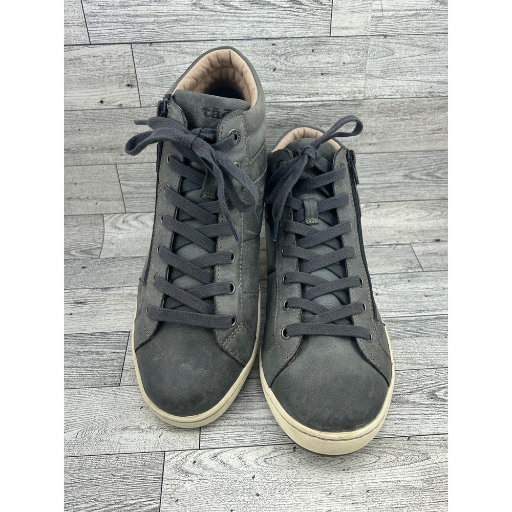 Taos Union Women Sz‎ 9.5 Grey Leather High Top Side Zip Sneakers UNN-13670